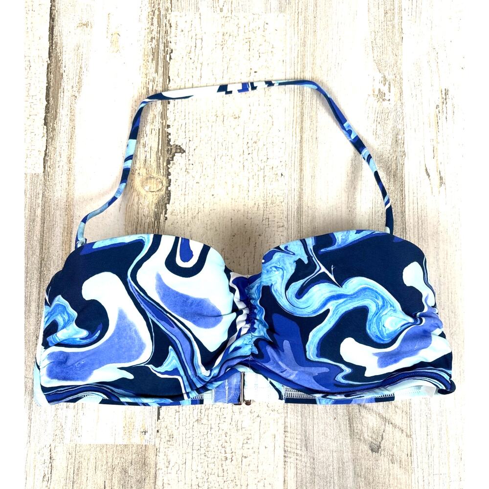 Victoria's Secret Womens M Blue White Marbled Underwire Halter Bikini Top NEW